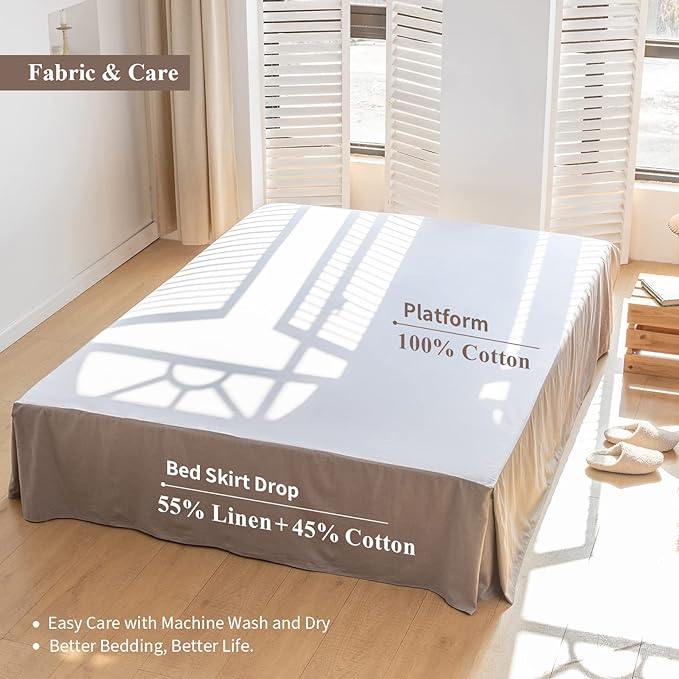 BISELINA French Linen Bed Skirt with Pleated Corner 14-Inch Tailored Drop Natural Flax Cotton Blend Basic Dust Ruffle Soft Cozy Farmhouse Bedding (14" Full, Basic Grey)