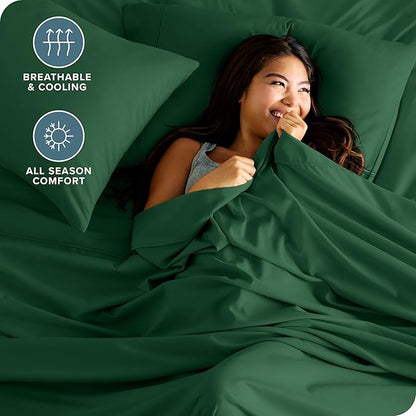 Bare Home Split King Sheet Set - 1800 Ultra-Soft Microfiber Bed Sheets - Double Brushed - Deep Pockets - Easy Fit - 5 Piece Set - Bedding Sheets & Pillowcases (Split King, Forest Green)