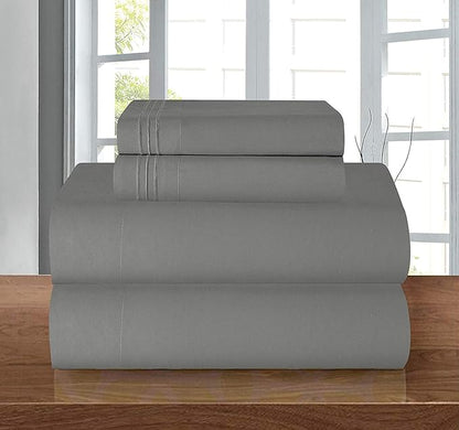 Elegant Comfort Luxury 1500 Premium Hotel Quality Microfiber 4-Piece Sheet Set - Wrinkle Resistant, All Around Elastic Fitted Sheet, Deep Pocket up to 16", California King, Grey