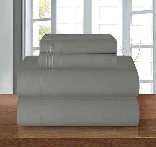 Elegant Comfort Luxury 1500 Premium Hotel Quality Microfiber 4-Piece Sheet Set - Wrinkle Resistant, All Around Elastic Fitted Sheet, Deep Pocket up to 16", California King, Grey