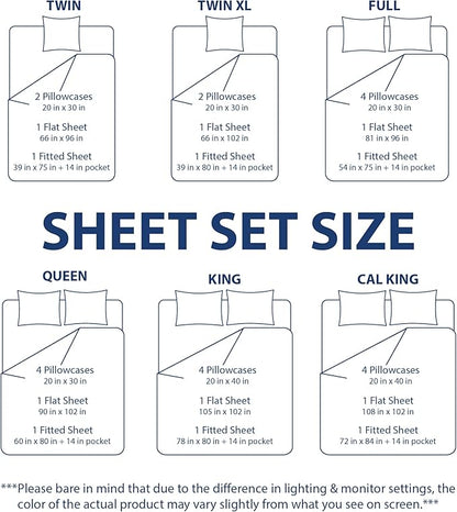 Cathay Home Essentials Ultra Soft Hypoallergenic Wrinkle Resistant Double Brushed Microfiber Bedding Sheet Set, Navy, California King