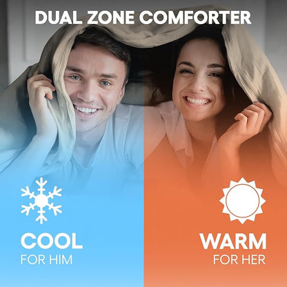 SöMN Kömforte Microfiber Dual Zone Comforter, His and Hers Blankets for Couples, Cool & Warm Two Temperature Comforter, Alternative Down Duvet Insert, Wedding Gift (Beige, King)