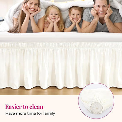 RIMELA Cream White Bed Skirt Queen Size 15 Inch Drop, Wrap Around Elastic Bedskirt, Dust Ruffle for Adjustable Bed Base Machine Washable Easy to Install Bed Skirts