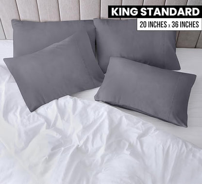 Utopia Bedding King King Pillow Cases - 4 Pack - Envelope Closure - Soft Brushed Microfiber Fabric - Shrinkage and Fade Resistant Pillow Covers 20 X 36 Inches (King Std, Grey)