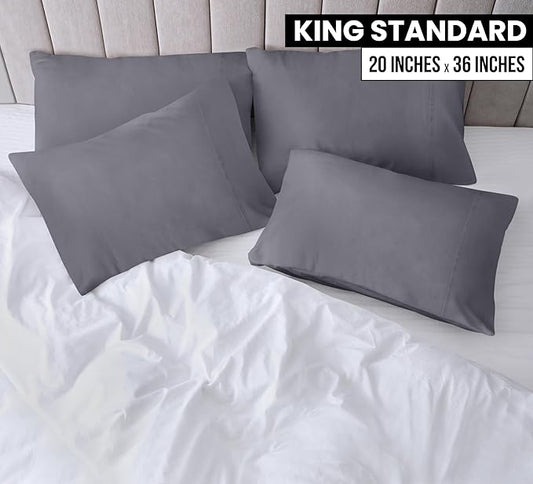 Utopia Bedding King King Pillow Cases - 4 Pack - Envelope Closure - Soft Brushed Microfiber Fabric - Shrinkage and Fade Resistant Pillow Covers 20 X 36 Inches (King Std, Grey)