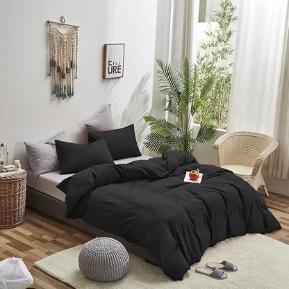 Houseri Black Comforter Full Size All Season 3 Pieces Pure Black Bedding Set Full Lightweight Plain Black Comforter for Teen Boys Girls Ultra Comfy Soft Solid Black Quilts Preppy Dorm Bed Blanket Full