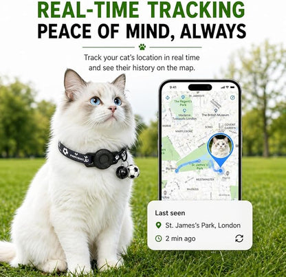 GPS Collar for Cats (Android Only) Pet Tracker, Soccer Style Smart Tag Compatible with Google Find My, Waterproof No Monthly Fee Cat Tracking Collar, Game Day Football Design for Pet Safety