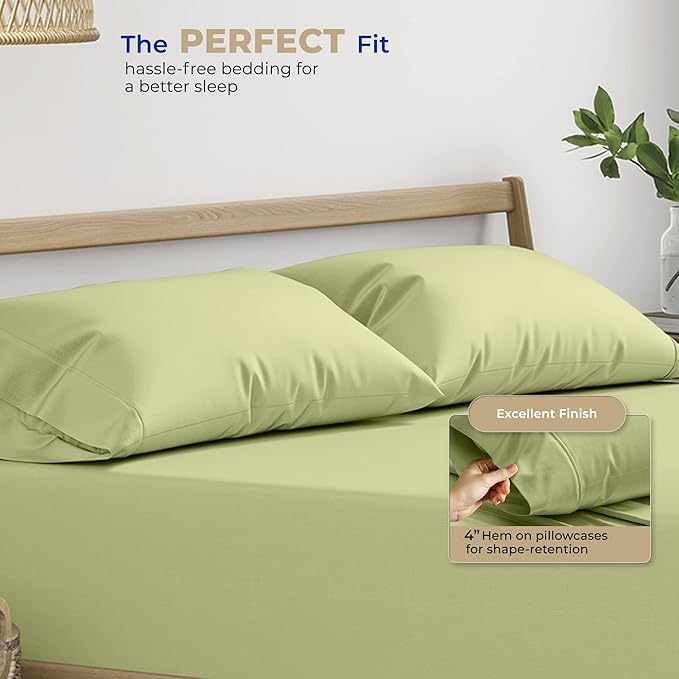 THREAD SPREAD 100% Cotton King Size Pillow Cases Set of 2 - Luxury 400 Thread Count Pillow Cases King Size (Sage Green), Soft Cooling Breathable & Durable Sateen Weave Hotel Quality Cotton Pillowcases