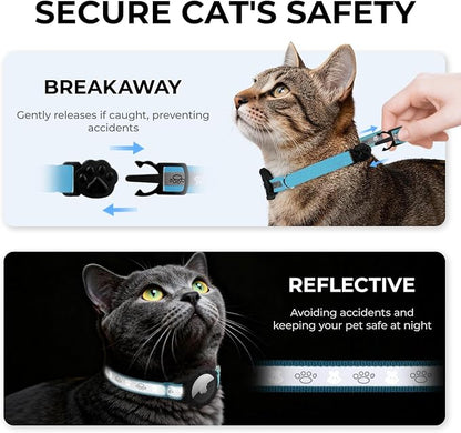 Breakaway AirTag Cat Collar, Reflective Cat Tracker Collar with Bell | Built in AirTag Holder, Adjustable 8.5-12in for Cats, Kittens and Puppies, Safety Elastic Band, Reflective for Night Walking