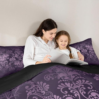 Erosebridal Gothic Damask Bed in a Bag King Size Comforter Set 7 Pieces,Sun Moon Tree of Life Bedding Sets Purple Victorian Floral Goth Sheet Set with Comforter