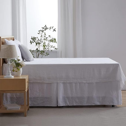 Simple&Opulence Premium Linen Bed Skirt Basic Style 18 inch Tailored Drop Dust Proof Easy Fit Breathable (18'' Basic-White, Queen)