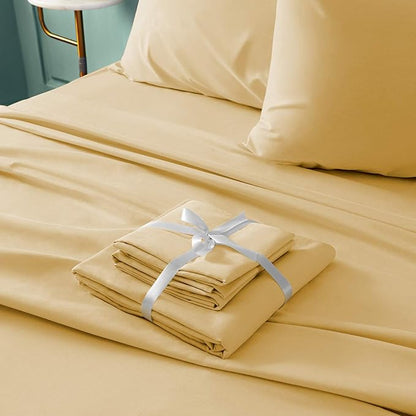 BYSURE 6 Pieces Bed Sheets Set(Queen, Gold) - Hotel Luxury Super Soft 1800 Thread Count 100% Microfiber Sheets with Deep Pockets, Wrinkle & Fade Resistant