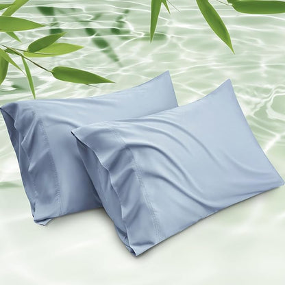 Bedsure Pillow Cases Queen, Cooling Pillow Cases, Rayon Derived from Bamboo Light Blue Pillowcases Queen Size Set of 2, PureWoven Silky Soft Bedding Pillow Covers with Envelope Closure, 20x30 Inches