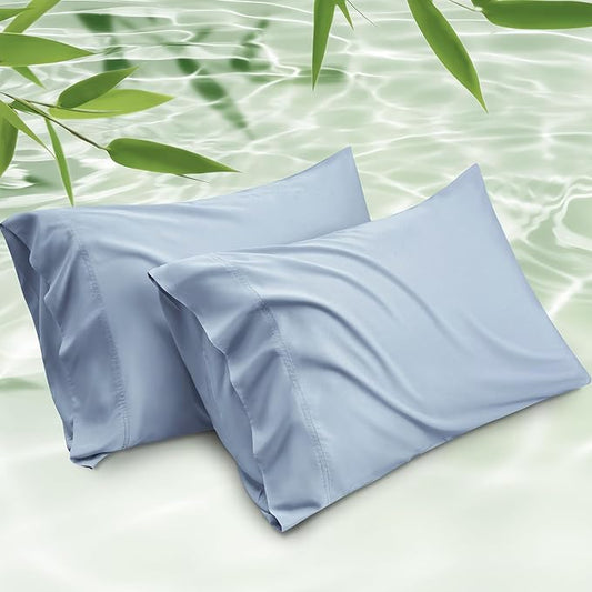 Bedsure King Size Pillow Cases Set of 2, Cooling Pillow Cases King, Rayon Derived from Bamboo Light Blue Pillowcases, PureWoven Silky Soft Bedding Pillow Covers with Envelope Closure, 20x36 Inches