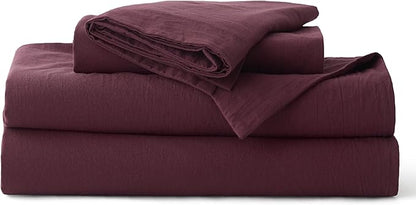 Bedsure 100% Washed Cotton Duvet Cover King Size - Burgundy Minimalist Bedding Set Linen Like - PureWoven Plain Simple & Soft Comforter Cover for All Seasons (Burgundy, King, 104"x90")