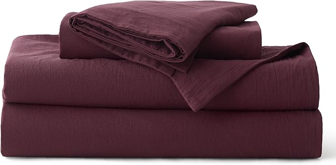 Bedsure 100% Washed Cotton Duvet Cover Queen Size - Burgundy Minimalist Bedding Set Linen Like - PureWoven Plain Simple & Soft Comforter Cover for All Seasons (Burgundy, Queen, 90"x90")