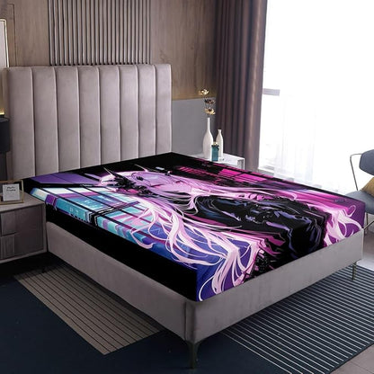 Erosebridal Japanese Anime Fitted Sheet Twin Size, Anime Girl Bedding Set Kawaii Japanese Style Bedding Set Cartoon Japan Animation Bed Set for Boys Teens Adult Women Bedroom Decor