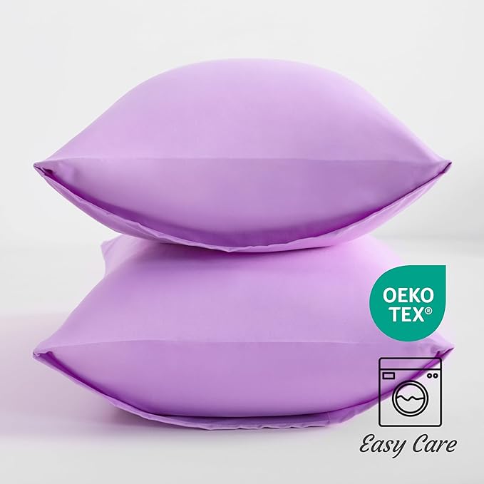 NTBAY King Pillow Cases Set of 2, 2 Pack Brushed Microfiber 20x40 Pillow Cases, Soft, Wrinkle, Fade, Stain Resistant Light Purple Pillow Cases with Envelope Closure, 20x40 Inches, Light Purple