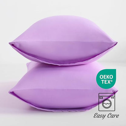 NTBAY Standard Pillow Cases Set of 2, 2 Pack Brushed Microfiber 20x26 Pillow Cases, Soft, Wrinkle, Fade, Stain Resistant Light Purple Pillow Cases with Envelope Closure, 20x26 Inches, Light Purple
