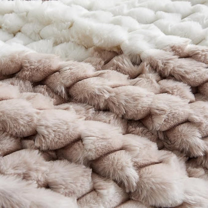 Petrichor Fluffy King Comforter Set - Taupe and White Striped Faux Fur Blanket for King Bed, Ultra-Soft Warm Bedding for Winter & Fall, Cozy 3 Piece Bed Set (1 Comforter & 2 Pillowcases)