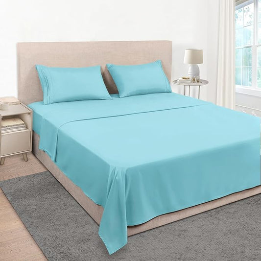 Mejoroom Full Size Sheet Set - Extra Soft Luxury Brushed Microfiber 1800 Full Sheets with 16 Inch Deep Pocket - Breathable, Wrinkle, Fade & Stain Resistant - 4 Piece (Full, Baby Blue)