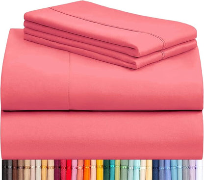 LuxClub 4 PC Sheet Set Bed Sheets Deep Pockets 16" Eco Friendly Wrinkle Free Cooling Machine Washable Hotel Bedding Silky Soft - Vermilion California King