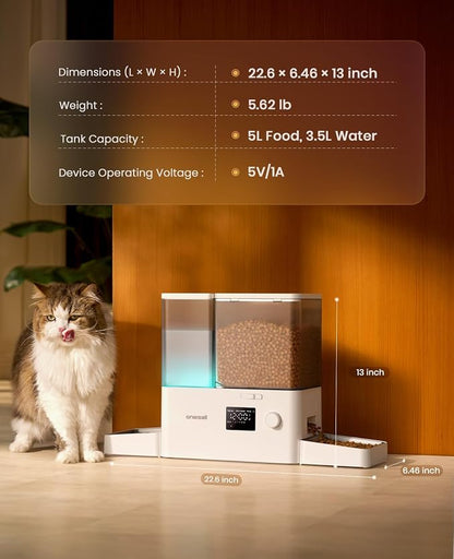 oneisall Automatic Cat Feeder and Water Dispenser, 36Cups/8.5L | 2-in-1 Auto Cat Feeder&Gravity Water Dispenser, Large Capacity, Timed Cat Feeder for Dry Food, for Indoor Cats, Kittens, Pets