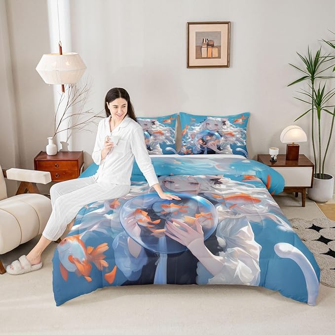Erosebridal Anime Gifts Comforter Set for Anime Lovers - Japanese Girl Style Bedding Comforter Sets,Twin 2 Piece