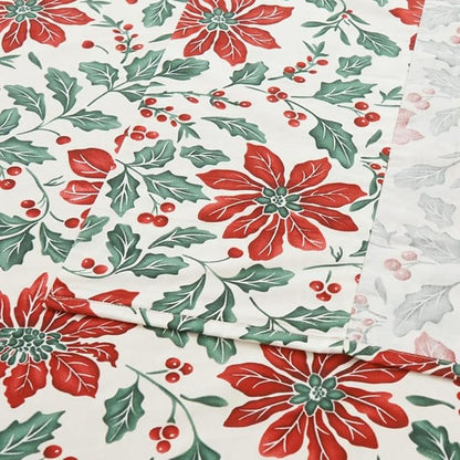 DAUAOTO Cotton Holiday Sheets Set Twin Size Printed Bedding Sets, Up to 14" Deep Mattress, Bedlinen Set Christmas Flower Pattern