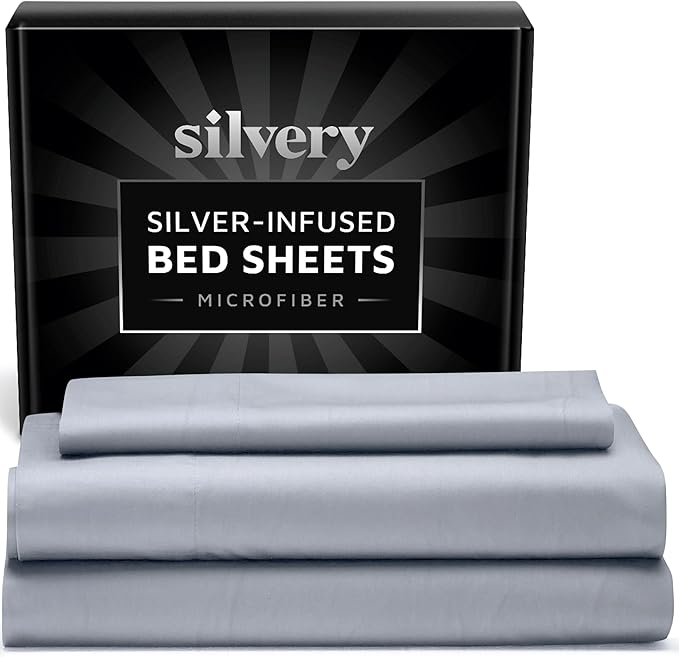 Silvery Silver Infused Bed Sheets Set - Ultra-Soft Temperature-Regulating Fabric with Self-Cleaning Technology™ That Stays Fresh 3X Longer for Hygienic Sleep