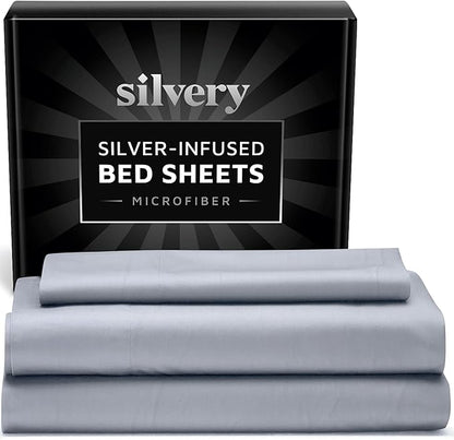 Silvery Silver Infused Bed Sheets Set - Ultra-Soft Temperature-Regulating Fabric with Self-Cleaning Technology™ That Stays Fresh 3X Longer for Hygienic Sleep