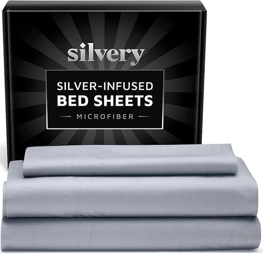 Silvery Silver Infused Bed Sheets Set - Ultra-Soft Temperature-Regulating Fabric with Self-Cleaning Technology™ That Stays Fresh 3X Longer for Hygienic Sleep