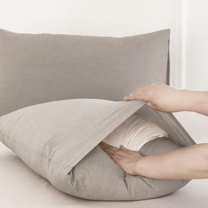 MooMee Bedding Pillowcases Pack of 2 100% Washed Cotton Linen Like Textured Breathable Durable Soft Comfy (Heathered Brownish Grey, Queen)