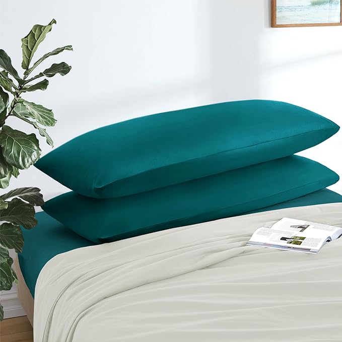 MILVOWOC 2Pcs Brushed Microfiber Body Pillowcases - 20 x 48 Inch, Teal Pillow Case Set Non Slip Envelope Pillow Cover with Moisture Absorption and Anti-Wrinkle