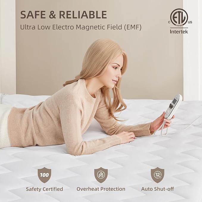 Bwarm Premium Multi-Zone Electric Heated Mattress Pad Twin XL Size, 39" x 80", 9 Heat Settings, 1-12 Hours Auto Off, Individual Body and Feet Settings, Removable Comfort Layer, Machine Washable