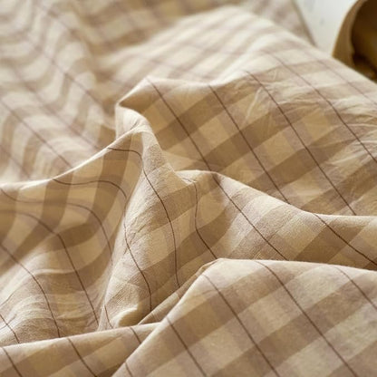 LifeTB Brown Gingham Duvet Cover Full Size Beige Tan Plaid Checkered Comforter Cover 100% Washed Cotton Plaid Duvet Cover Grid Farmhouse Bedding Set Breathable Gingham Comforter Cover Full
