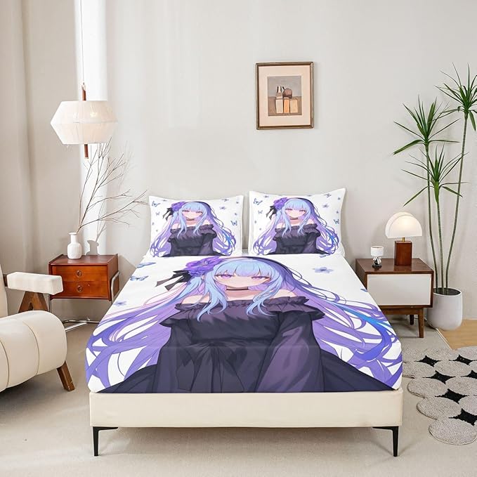 Erosebridal 3D Japanese Anime Bedding Set - Twin Fitted Sheet & Pillowcase, Kawaii Decorations, Cute Preppy Girl Sheets