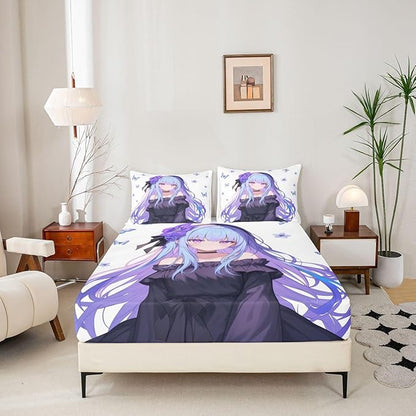 Erosebridal 3D Japanese Anime Bedding Set - Twin Fitted Sheet & Pillowcase, Kawaii Decorations, Cute Preppy Girl Sheets