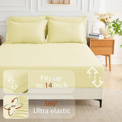 MUXHOMO 7 Pieces Full Comforter Set, Soft Bed in a Bag Full Size, All Season Bedding Set with Comforter, Flat Sheet, Fitted Sheet, Pillowcases & Shams, Cream Yellow
