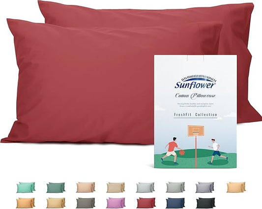 Sunflower Queen Pillowcases Set of 2, 100% Cotton Queen Size Pillow Cases 2, 20×30 inches Jester Red, Soft and Breathable