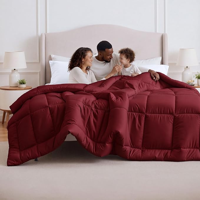 Bedsure Comforter Duvet Insert - Quilted Comforters Oversize Queen Size, All Season Duvet, GentleSoft Down Alternative Bedding Blanket, with 8 Tabs, Gifts for Women/Men, Red, Oversize Queen 98x98