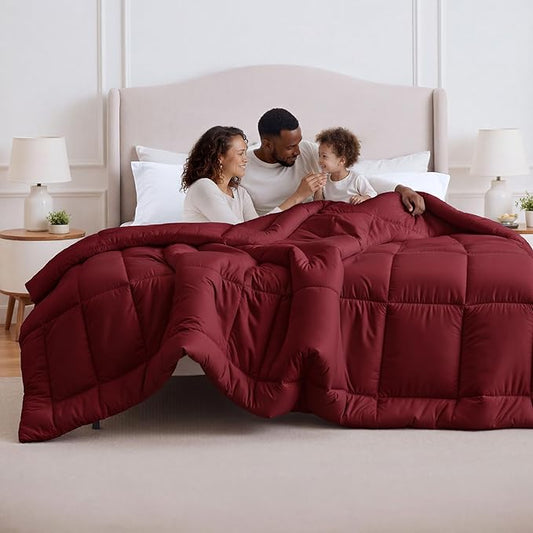 Bedsure Comforter Duvet Insert - Quilted Comforters Oversize Queen Size, All Season Duvet, GentleSoft Down Alternative Bedding Blanket, with 8 Tabs, Gifts for Women/Men, Red, Oversize Queen 98x98