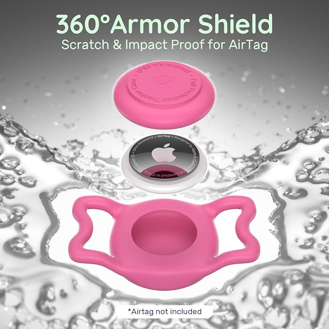 IP68 Waterproof Dog AirTag Holder for Dog Collar, Soft, Stretchy Silicone | Full-Body Protection, Easy Tool-Free Installation, Quiet, No-Dangle Fit, Lightweight, Fits Dog & Cat Collars of All Widths