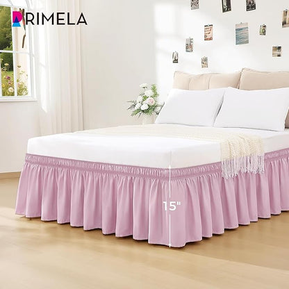 RIMELA Baby Purple Bed Skirt King Size 15 Inch Drop, Elastic Bed Skirting for Bed Base and Frame, Bedding Dust Ruffle Easy to Install, Lightweight Wrap Around Adjustable Bedskirt