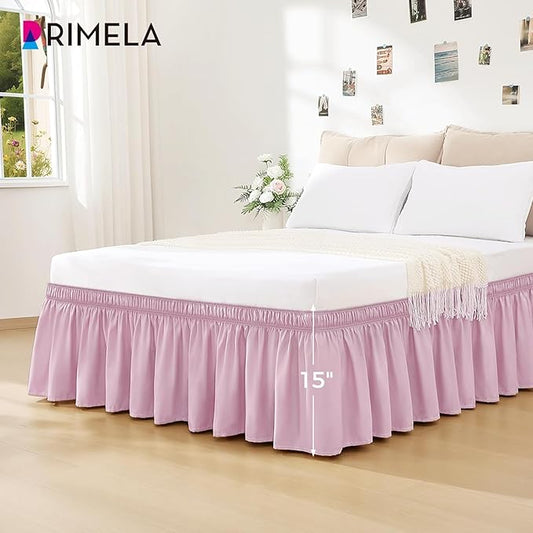 RIMELA Baby Purple Bed Skirt King Size 15 Inch Drop, Elastic Bed Skirting for Bed Base and Frame, Bedding Dust Ruffle Easy to Install, Lightweight Wrap Around Adjustable Bedskirt