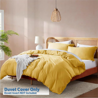 Nestl Twin Duvet Cover Set - Soft Double Brushed Yellow Duvet Cover Twin/Twin XL, 2 Piece, with Button Closure, 1 Duvet Cover 68x90 inches and 1 Pillow Sham