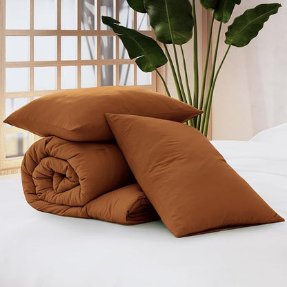 WRENSONGE Queen Comforter Set - 3 Pieces Prewashed Burnt Orange Comforter Soft Lightweight for All Seasons, Fluffy Down Alternative Comforter Queen Size with 2 Pillow Shams