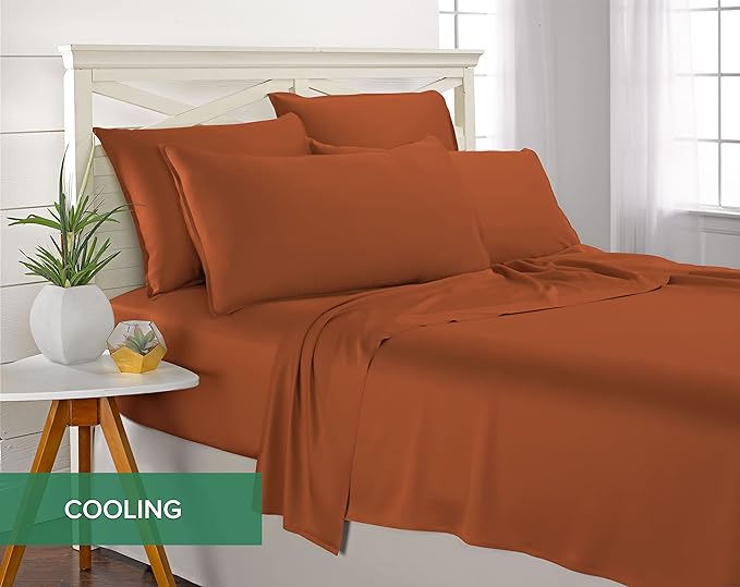 King Pillowcases by Pure Bamboo, Genuine 100% Organic Viscose Derived from Bamboo, Luxuriously Soft & Cooling, Double Stitching, Envelope Closure (2 King Pillowcases, Terracotta)