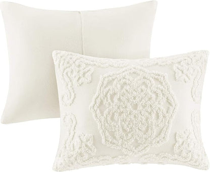 Madison Park Laetitia Lightweight 100% Cotton Quilt Set, Breathable Chenille Tufted, Shabby Chic Boho Medallion Design, Sham, Floral Ivory w/ Tassels, Full/Queen (90 in x 90 in) 3 Piece