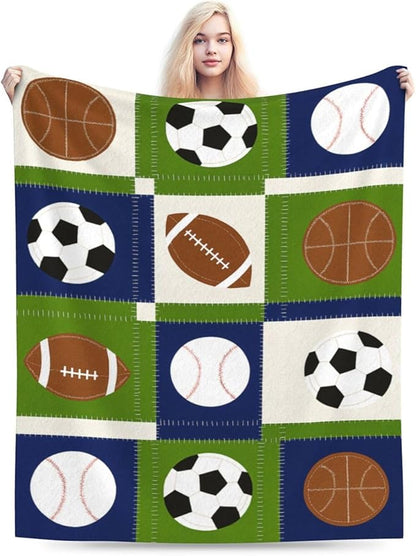 Ball Blanket Super Soft Warm Fluffy Fleece Flannel Baseball Basketball Soccer Football Sports Throw Blanket Cozy Fuzzy Plush Stuff Bedding Blankets Gifts for Teens Boys Kids Girls Adults 60"X50"